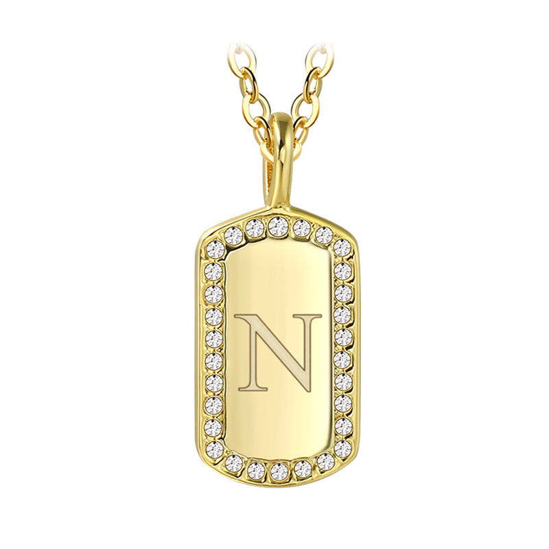 N0046 Gold-plated26Letter Square Necklace for Women, Simple Design English Choker Jewelry
