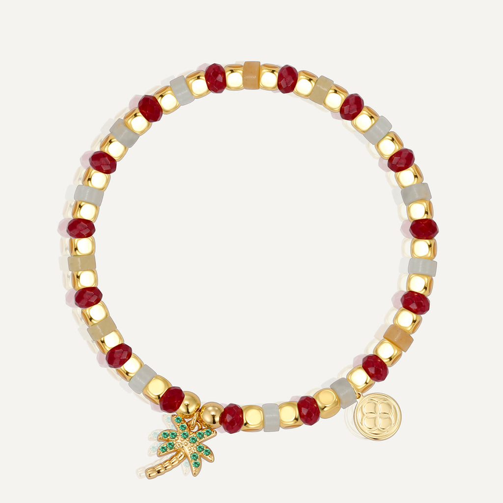 B0271 Bohemian Beach Coconut Tree Shape Chalcedony Stone Beaded Vintage Bracelet