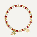 B0271 Bohemian Beach Coconut Tree Shape Chalcedony Stone Beaded Vintage Bracelet