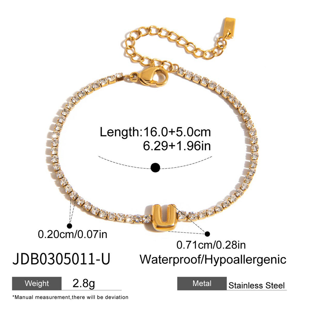 Stainless Steel Rhinestone Letter Bracelet Jewelry Non-Fading Accessories for Women