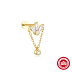 S925Sterling Silver Horse Eye Inlaid Diamond Crown Double-Sided Wearable Soft Bone Threaded Piercing Ear Bone Stud New Earrings for Women