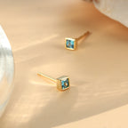 E0032 Simple Geometric Square Zircon Earrings for Women Gold-Plated Ear Studs925Silver Needle Jewelry