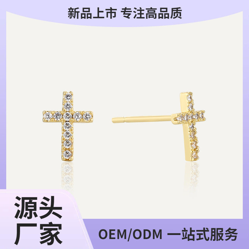 E0754 Retro Fashion Design Earrings for Women Hot Sale Cross Zirconia Stud Earrings