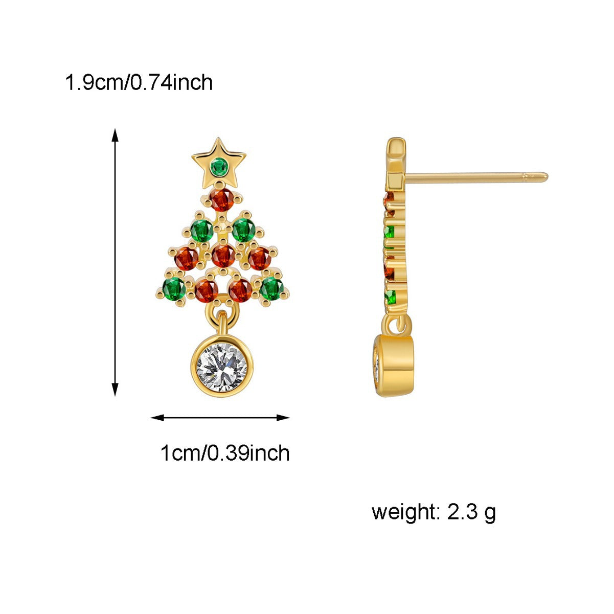 E0539 Festive Element Christmas Ornaments Green Purple Zircon Stud Earrings for Women Fashion Christmas Tree Earrings