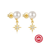 S925Sterling Silver Star Moon Pearl Moonstone Inlaid Diamond Earrings Stud Earrings Hot-Selling Women's Jewelry