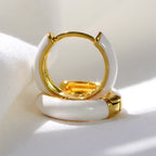 E0785 Simple White Epoxy Earrings for Women, Brass Gold-Plated, Fashionable Retro Small Cute Hoop Earrings