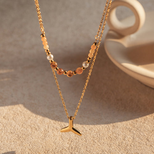 18K Gold-Tone Layered Pendant Stainless Steel Necklace in a gold-tone stainless steel finish