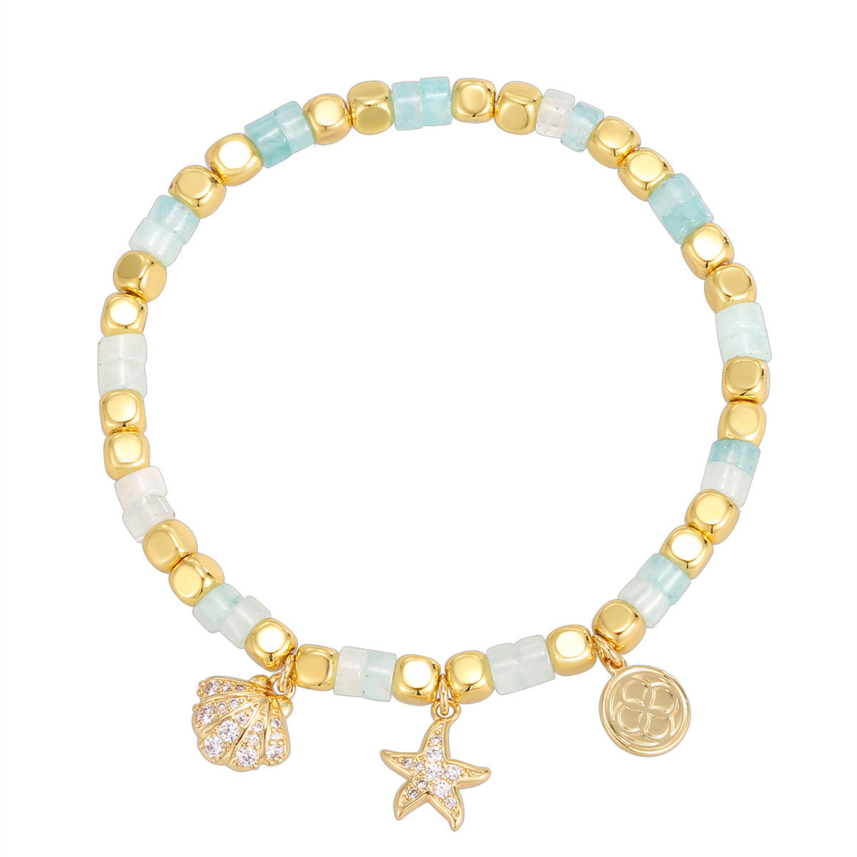 CYB0237 Copper plating14k Gold New Beach Bracelet Shell Starfish Zircon Beads