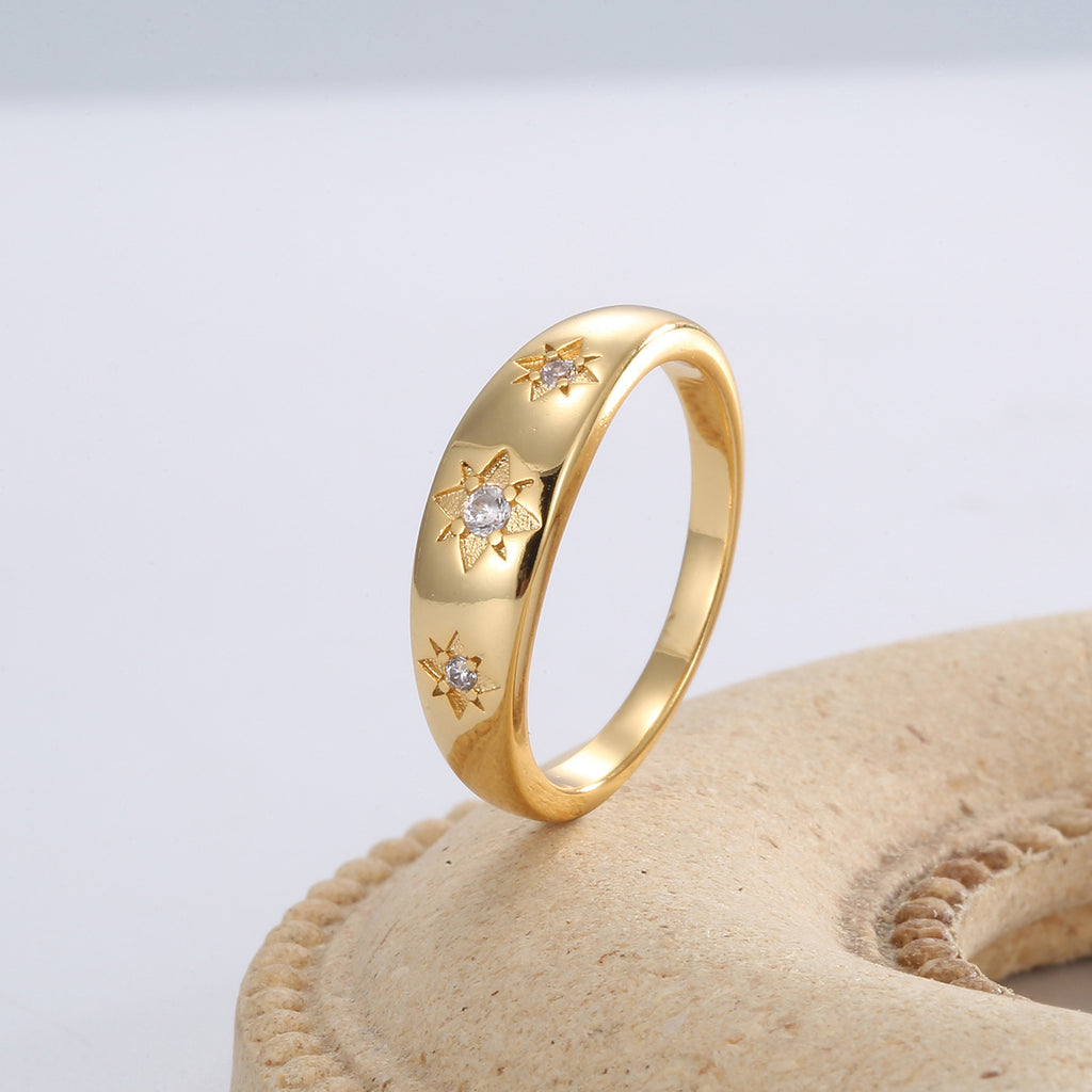 R0153 Japanese and Korean Minimalist Design Hexagram Zirconia Ring for Women Brass Gold Plated Cool Style