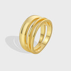 R0582 Fashion Design Sense Surround Ring for Women, Copper Plated with Real Gold, Minimalist Multi-layer