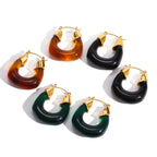 Autumn and Winter Resin Chubby Stainless Steel Earrings Hoop Jewelry for Women