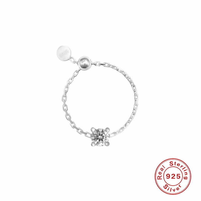 S925Sterling Silver Inlaid Simulated Diamond Zircon Open Ring for Women Hot Selling Chain Adjustable Index Finger Ring