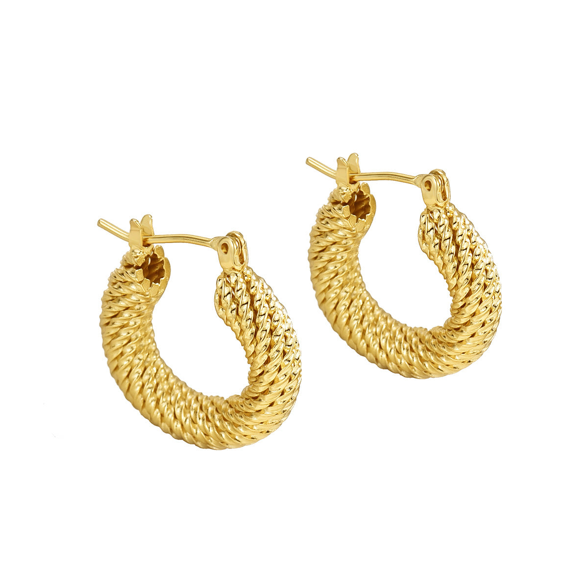 E0309 Vintage Earrings for Women Brass Gold-Plated Threaded Fashionable Vintage Braided Hoop Earrings