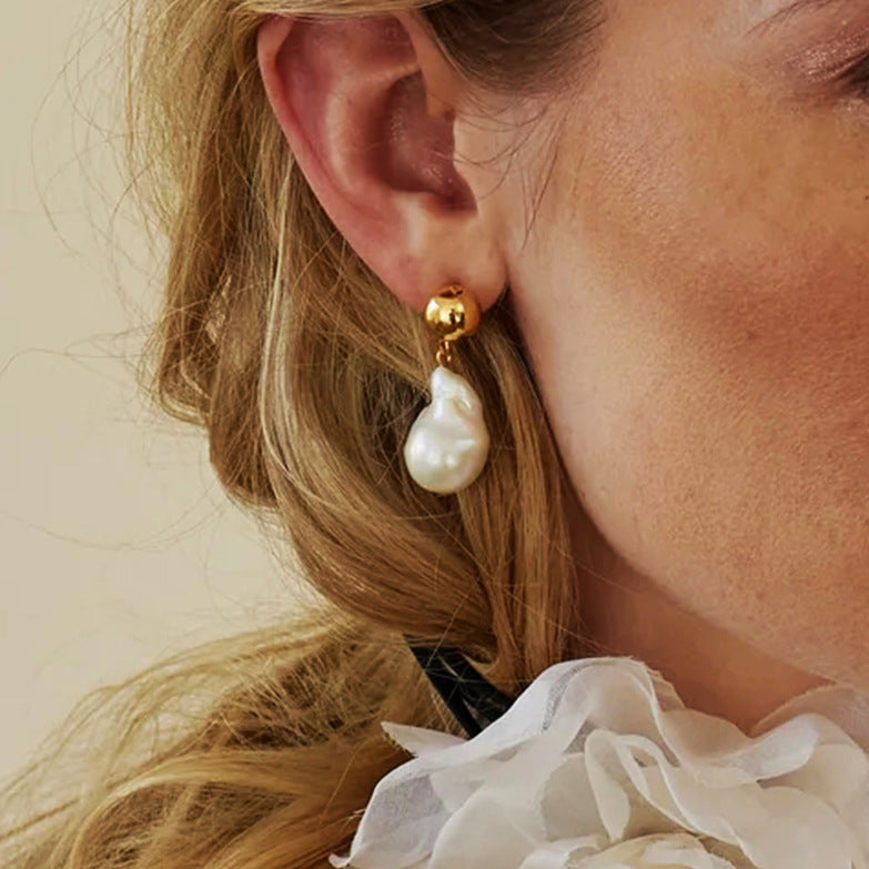 2H Stainless Steel Pearl Stud Earrings Earrings earrings