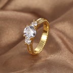 R0365 Fashion Retro Ring for Women Copper Plated with Real Gold Inlaid with Zirconia