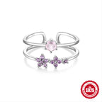 S925Pure Silver Japanese Style High-End Diamond-Studded Ring Japanese and Korean Design Sense Diamond Heart Petal Open Index Finger Ring