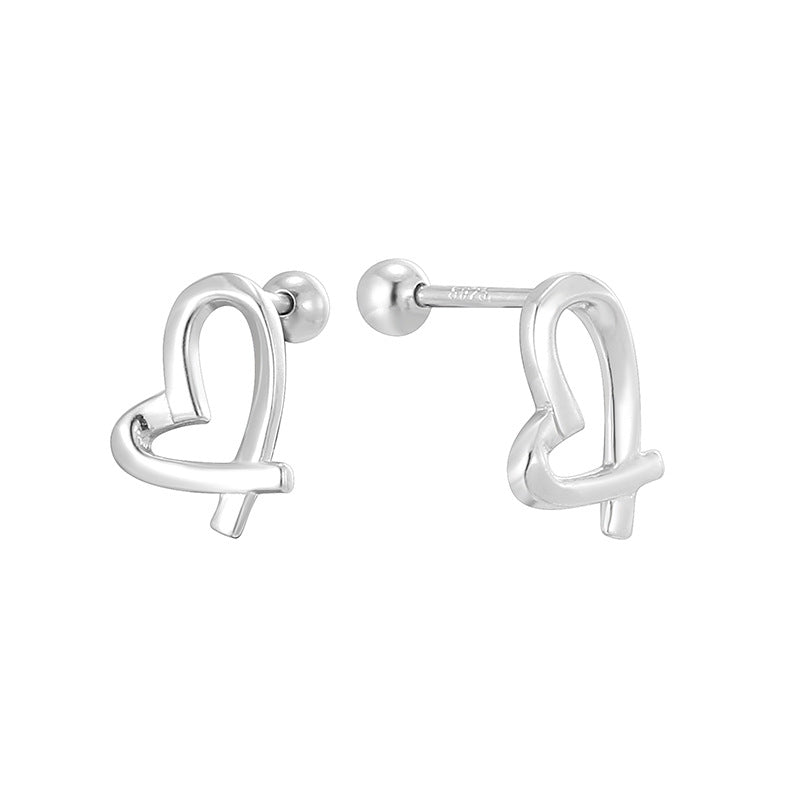SE0160 S925Silver Plated White Gold Japanese and Korean Irregular Heart Smooth Earrings for Women