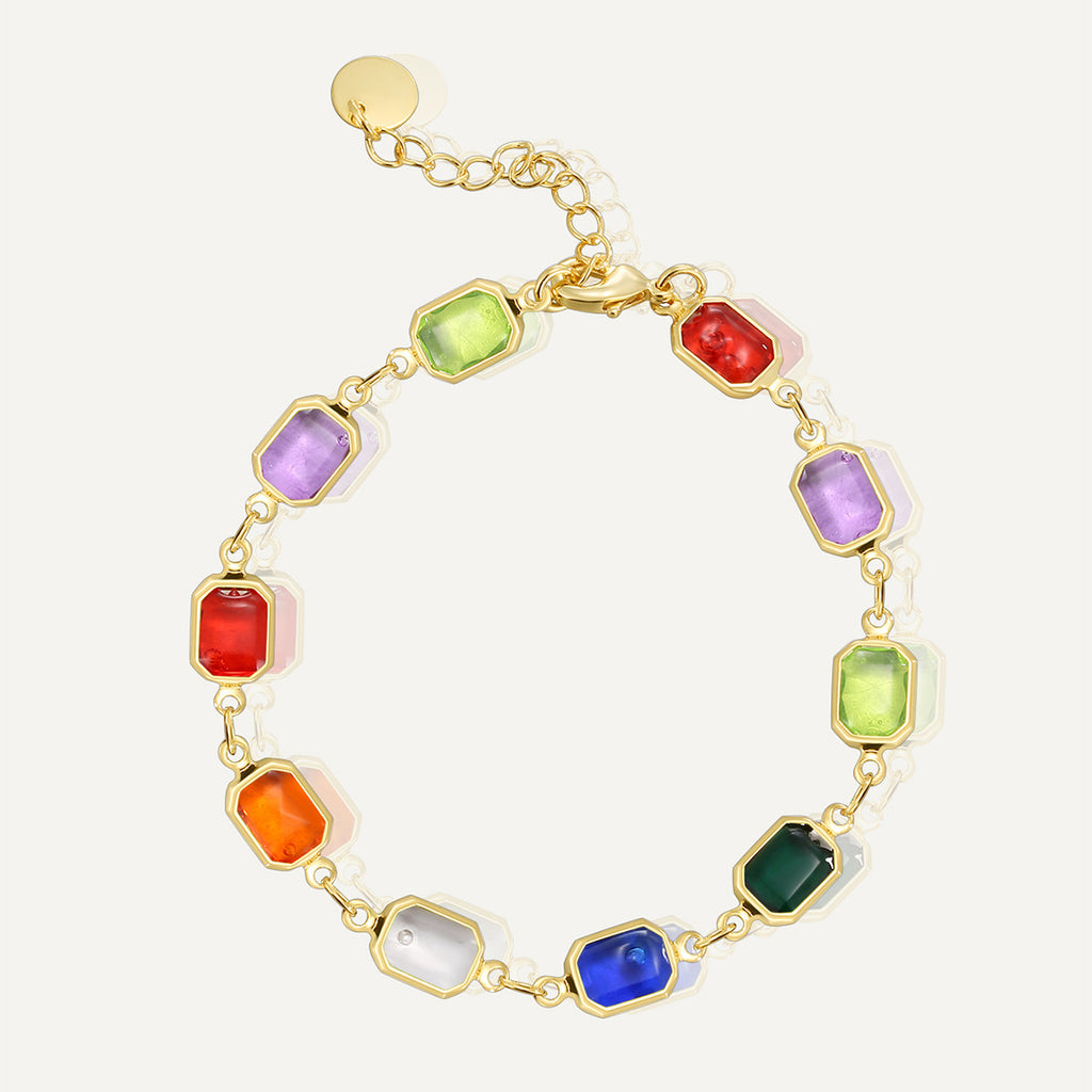 B0228 Fashion Vacation Style Gold-Plated Bracelet for Women, Multi-Color Acrylic Simple Design