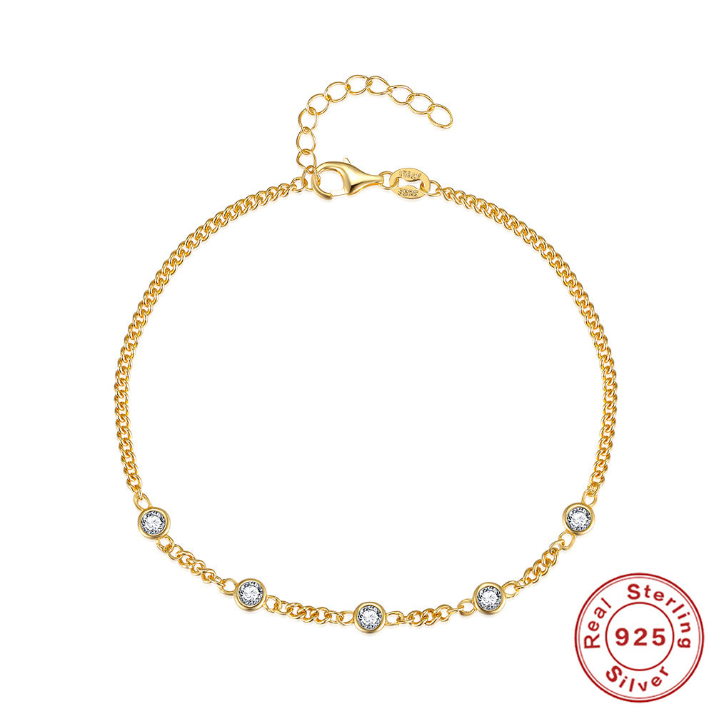 S925 Sterling Silver Five Pointed Star Diamond Circle Bracelet