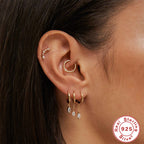 S925Sterling Silver Hoop Hoop Earrings with Horse Eye Inlay and Diamonds, Popular Trendy Minimalist Style Earrings for Women