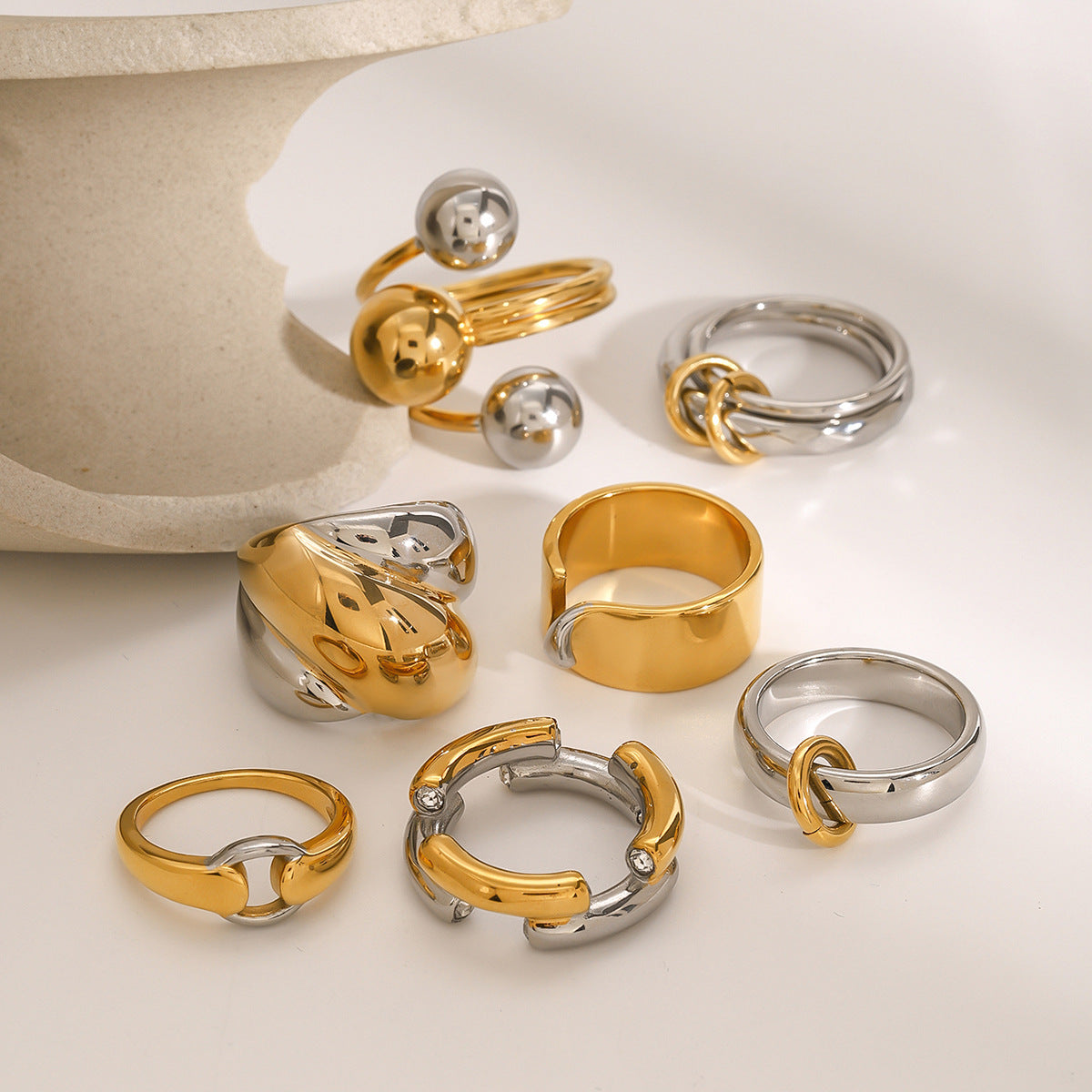 Color Block Stainless Steel Ring Exaggerated Piece rings