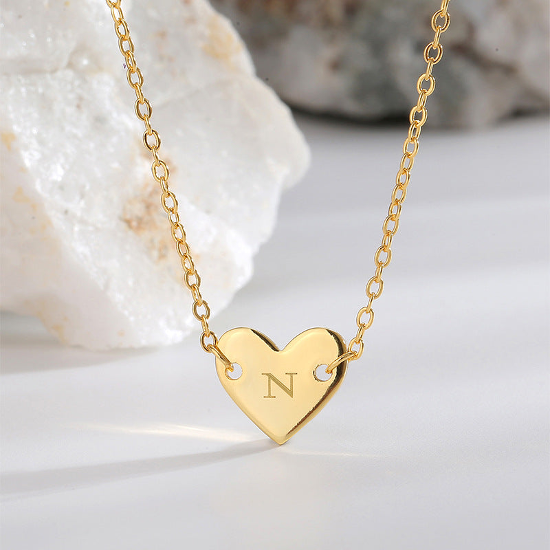 N0287 Elegant Simple Fashion Heart Necklace for Women Brass Gold Plated26English Letter Heart-shaped Collarbone Chain