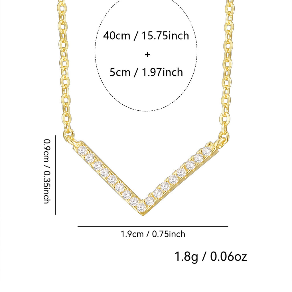 S925 Sterling Silver V Zircon Letter Necklace