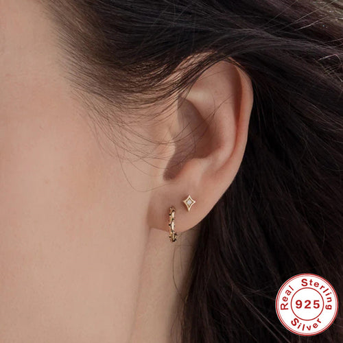 Colorful Zircon 925 Sterling Silver Hoop Earrings — side profile