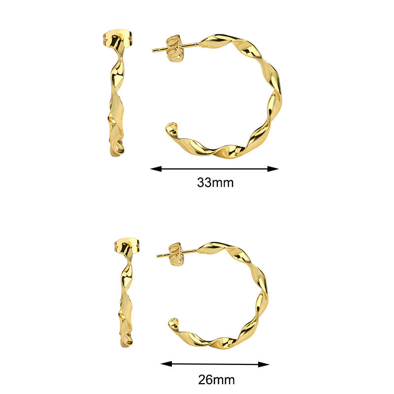 E0313 Twisted Line Earrings Brass Gold Plated Twist Round Wave Line Large Ear Hoop fashion C Women's Shaped Earrings
