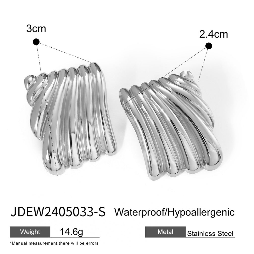 2H18K Gold Stainless Steel Square Wave Texture Earrings  Same Style Simple Geometric Earrings