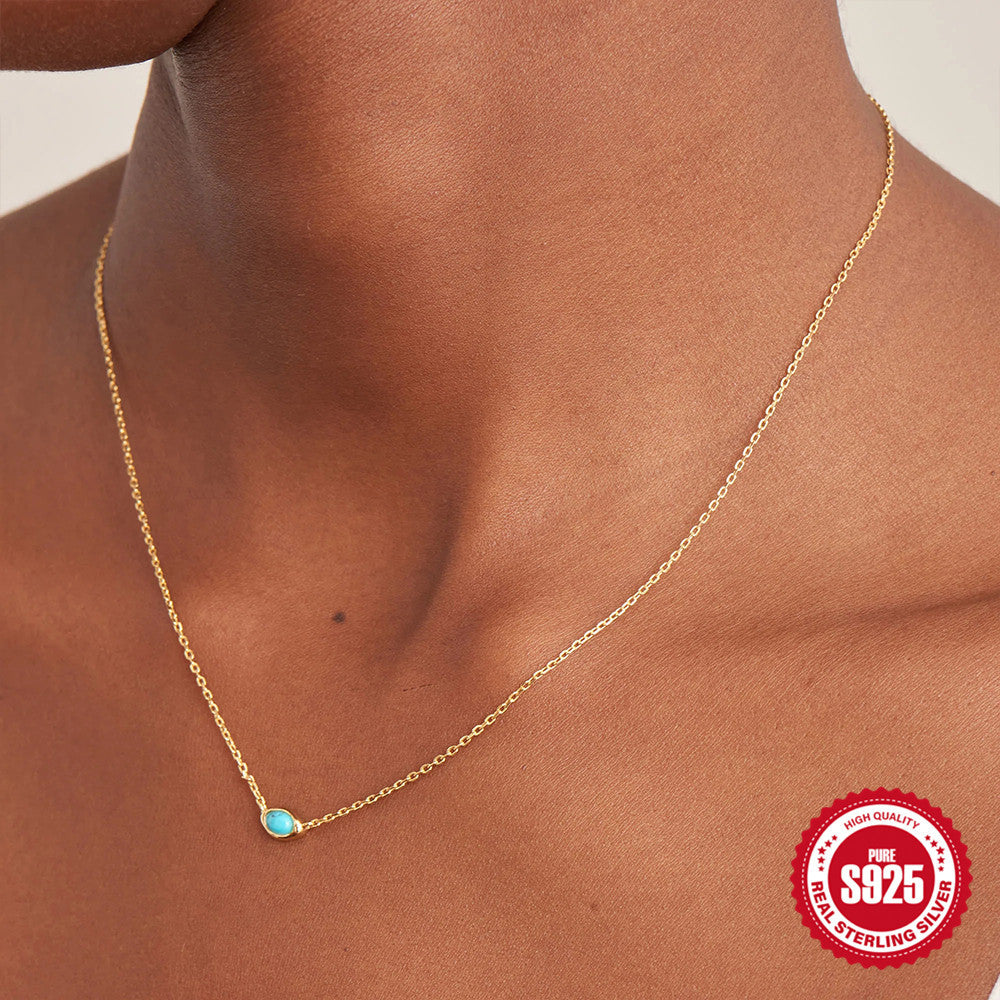 S925 Sterling Silver Vintage Turquoise Diamond Pendant Necklace