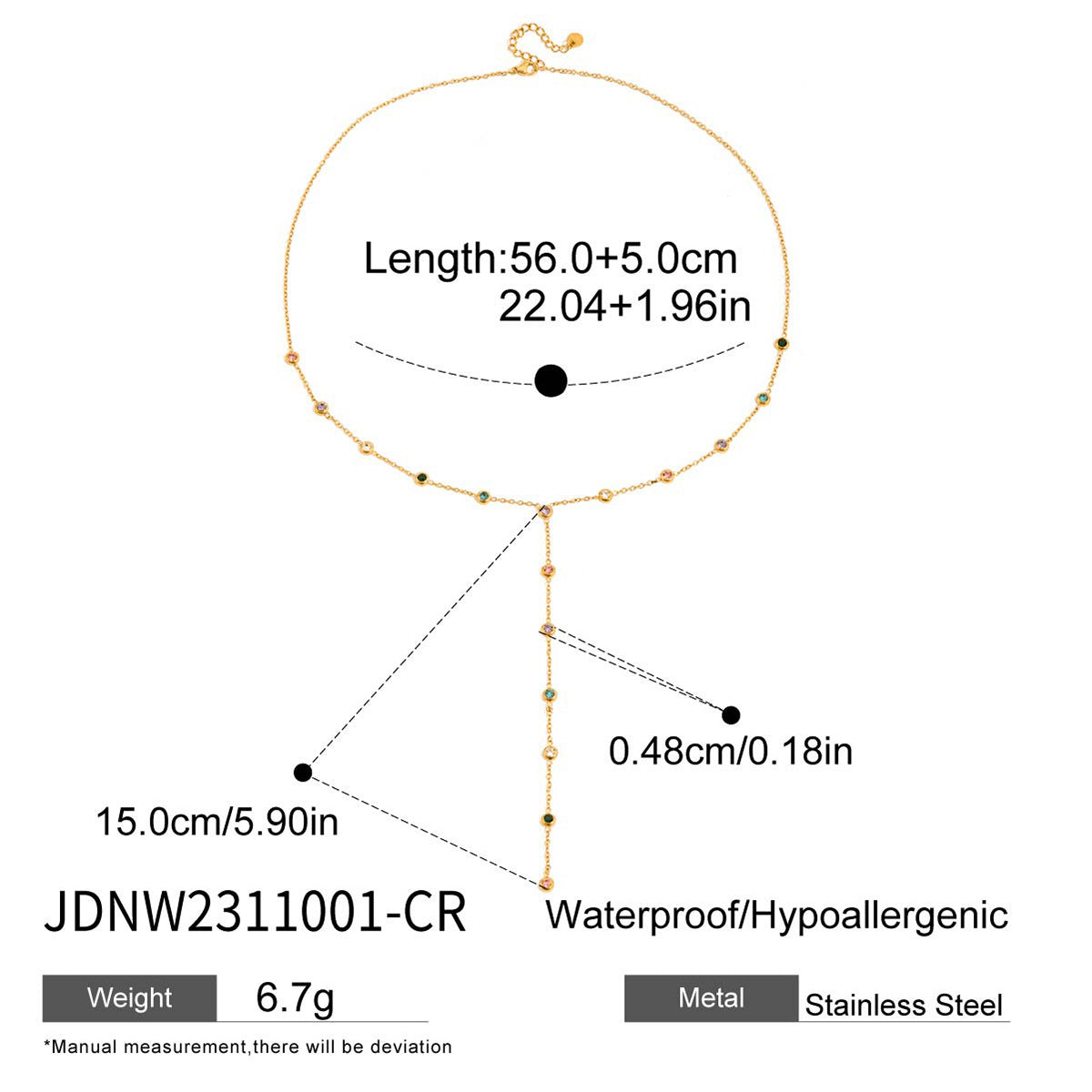 Rhinestone Tassel Necklace Collarbone Chain Stainless Steel Y Chain Jewelry