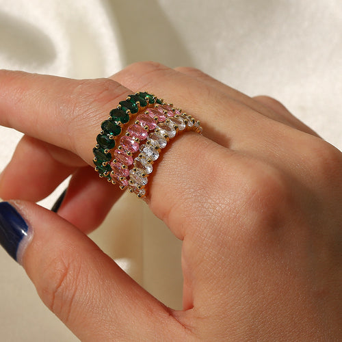 18K Gold-Plated Brass Oval CZ Adjustable Ring in a gold-tone brass finish