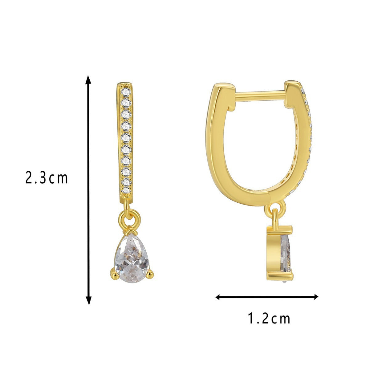 E0599 Fashion Minimalist Cool Style Water Drop Zircon Earrings for Women Copper Gold Plated Micro Inlaid White Zircon Hoop Earrings