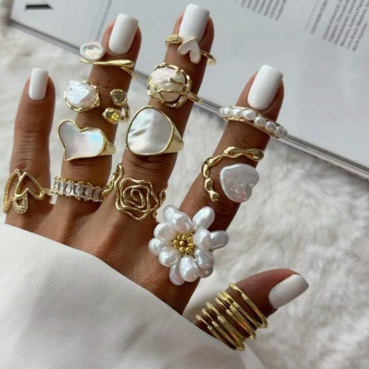 2H Imitation Pearl Heart Ring Non-Fading Stainless Steel Jewelry