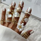 2H Imitation Pearl Heart Ring Non-Fading Stainless Steel Jewelry