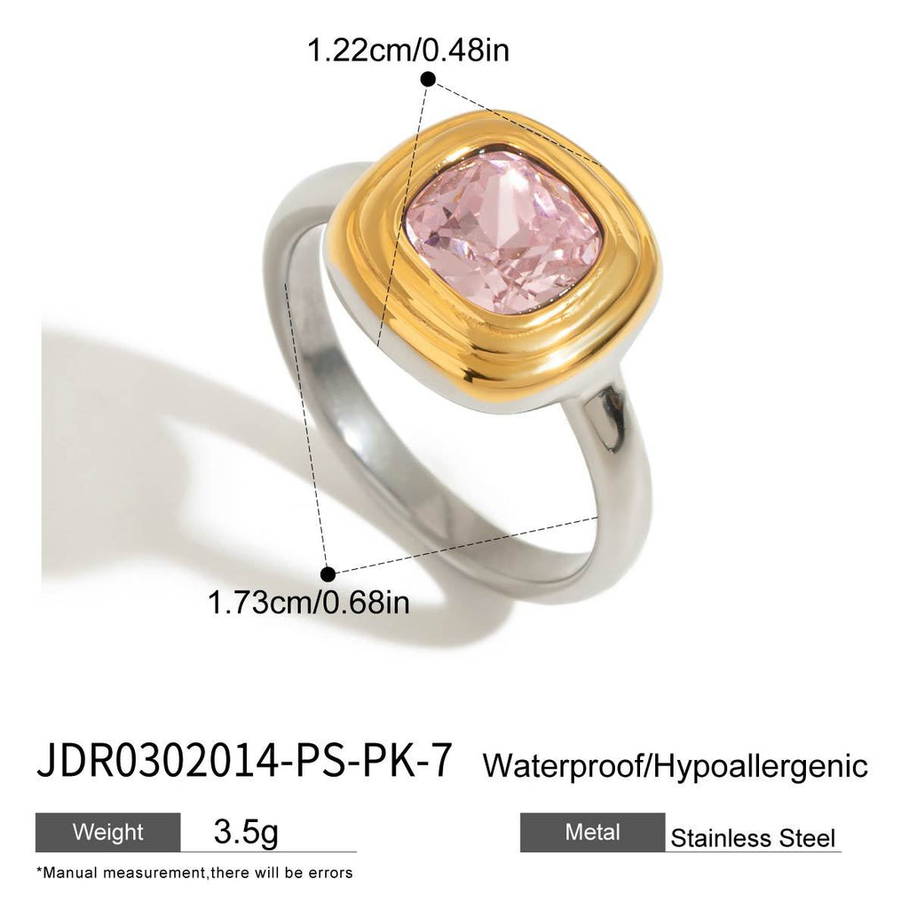 Stainless Steel Pink Zircon Ring Non-Fading Jewelry Non-Fading Accessories