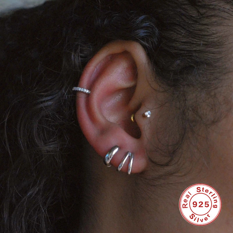 S925Pure Silver Minimalist Smooth Surface hoop Ear Hoops Ear Clips Earrings Street Style Hot Selling Exaggerated Ear Jewelry