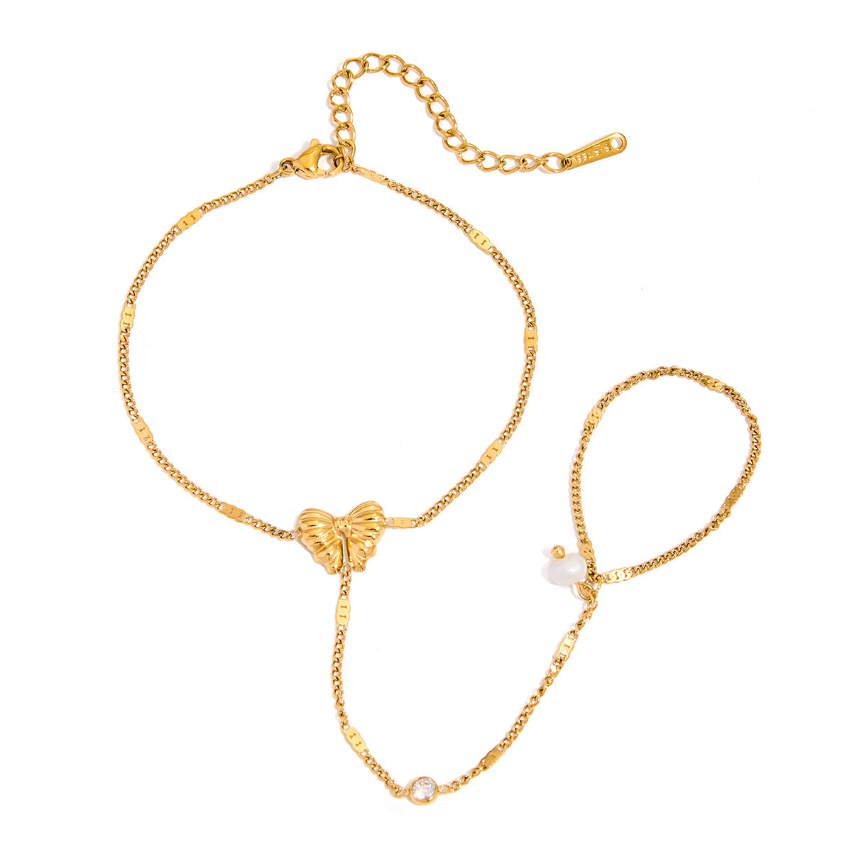 2H Stainless Steel Finger Bracelet Ring Non-Fading Jewelry for Women