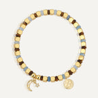 B0276 Vintage Star and Moon Inlaid Zircon Beaded Chalcedony Tiger Eye Stone Bracelet Trendy