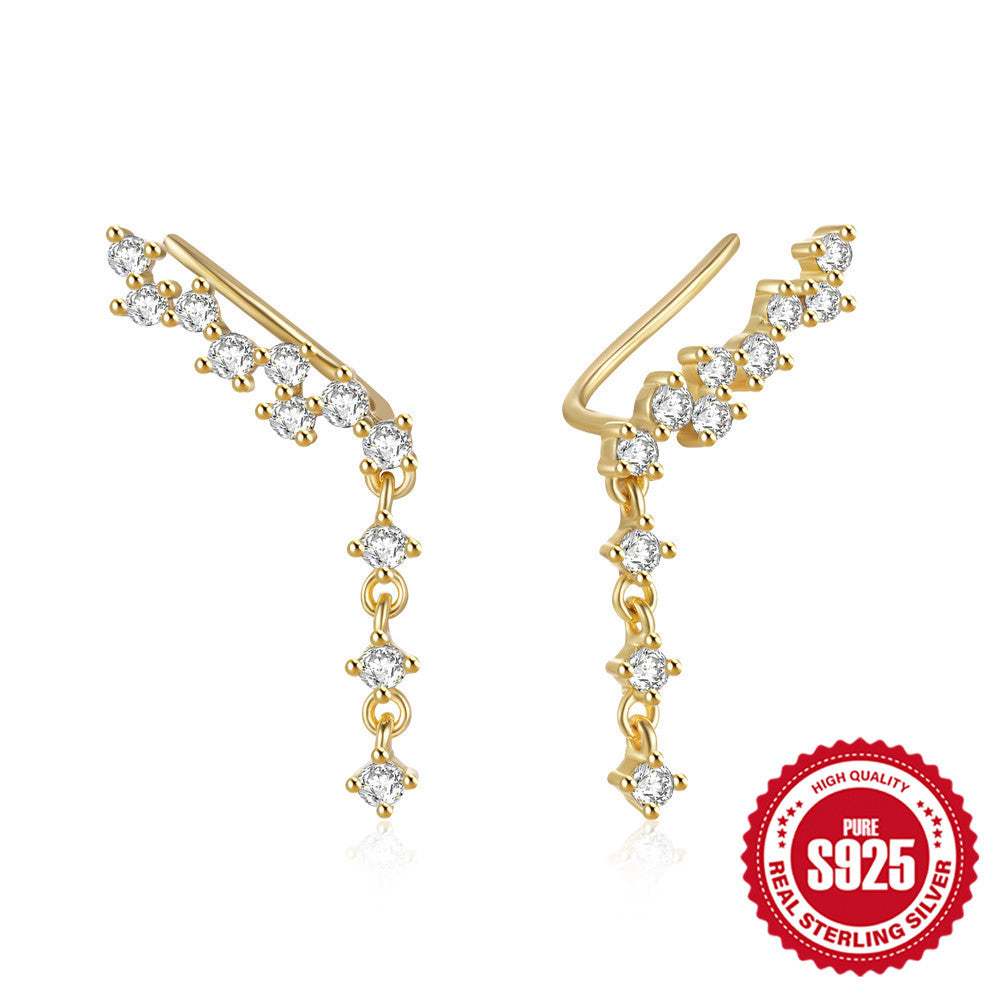 S925Pure Silver Simple Single Row Small and Large Diamond-Encrusted Women's Earrings Pendant Earrings Hot-Selling Super Sparkling Ear Jewelry
