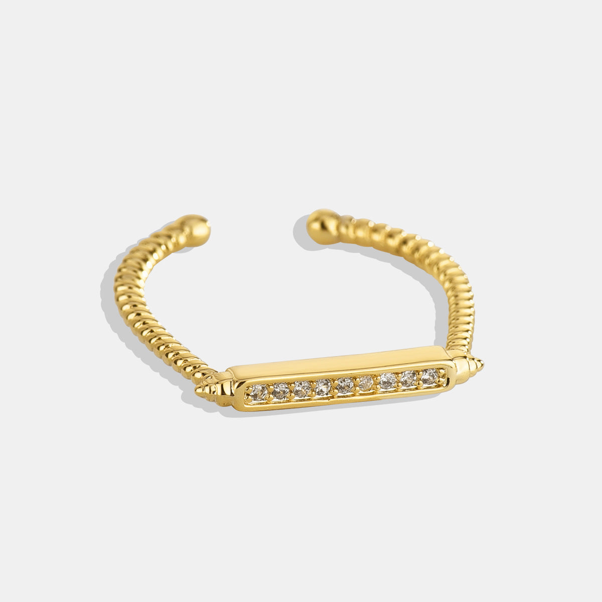 R0174 Fashion Single Row Zirconia Open Ring for Women Gold Plated Minimalist