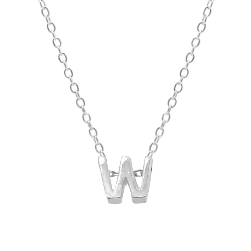 Sterling Silver 26 Letter Pendant Necklace Polished Collarbone Chain