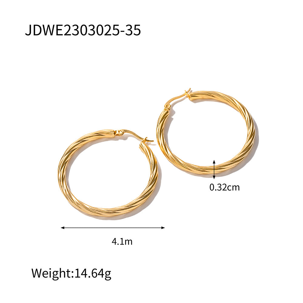 Fashion18K Gold Stainless Steel Cable Line Texture Earrings Non-Fading Earrings Women's Ear Jewelry