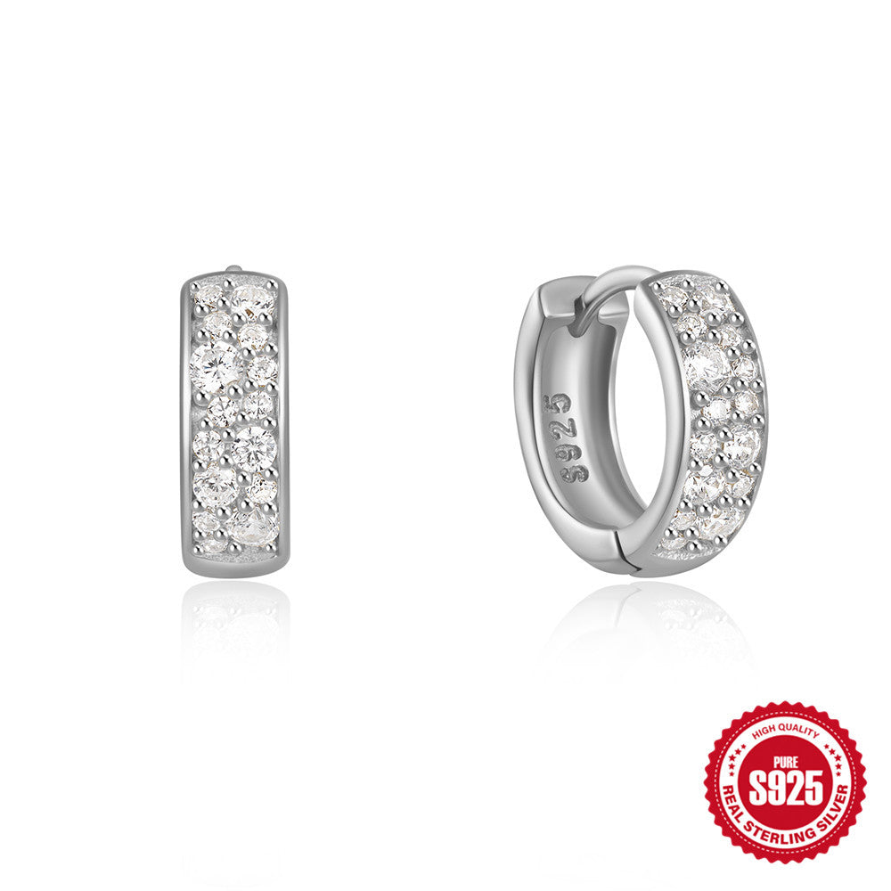 New925Sterling Silver Geometric Large and Small Diamond-Studded Hoop Earrings Classic Hot-Selling Minimalist Style Earrings