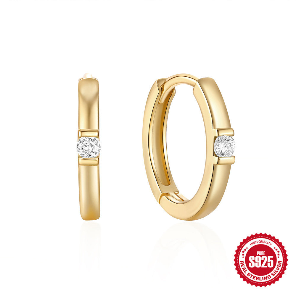 S925Pure Silver Classic Single Diamond Stud Earrings Hoop Earrings Hot-Selling Smooth Minimalist Earrings Jewelry