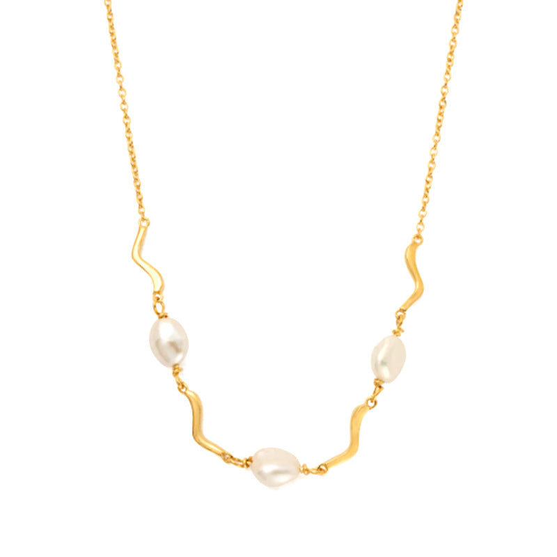 S925 Sterling Silver Irregular Initial Collarbone Necklace With Pearl