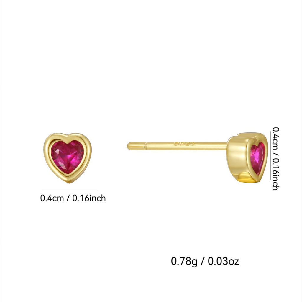 SE0251 S925Silver Heart Earrings for Women Design Ear Jewelry Studs Red Corundum Zircon