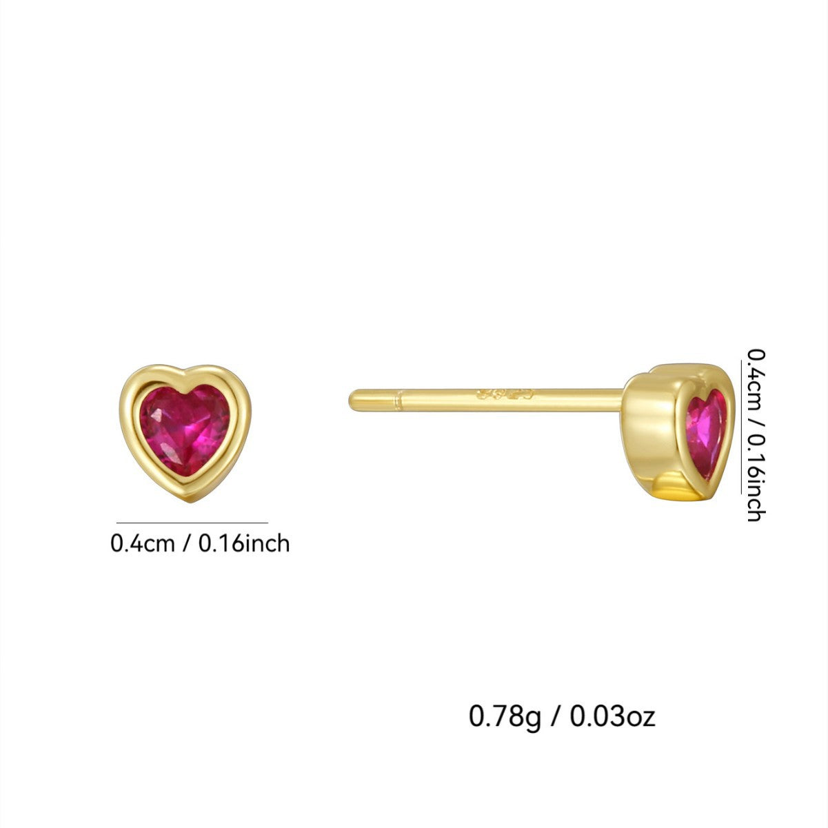 SE0251 S925Silver Heart Earrings for Women Design Ear Jewelry Studs Red Corundum Zircon