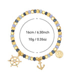 B0273 Ocean Pirate Series Chalcedony Beaded Vintage Anchor Rudder Bracelet